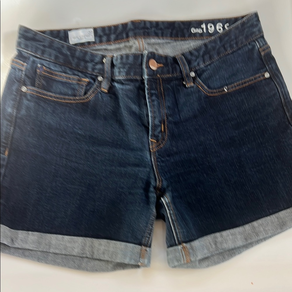 GAP Blue Jean Shorts with Cuffed Hem and Mid-Thigh Length 1969 collection